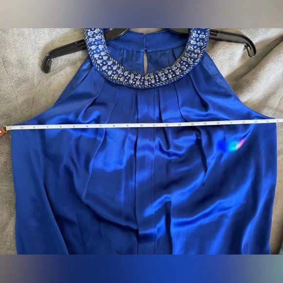 Jones New York Sleeveless Cobalt Blue Pleated Midi Dress with jewelled collar - Picture 7 of 10